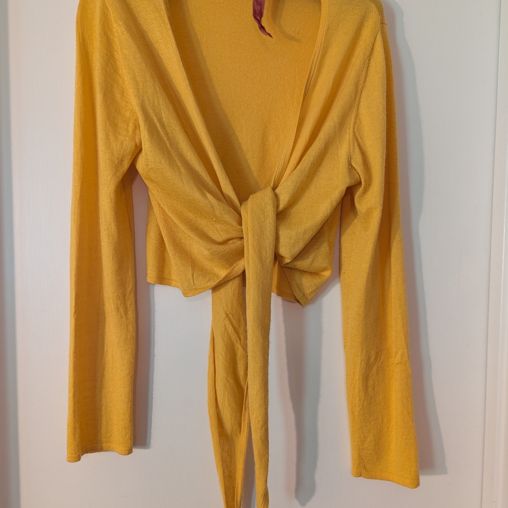 Yellow Long Sleeve Tie Front Crop Sweater